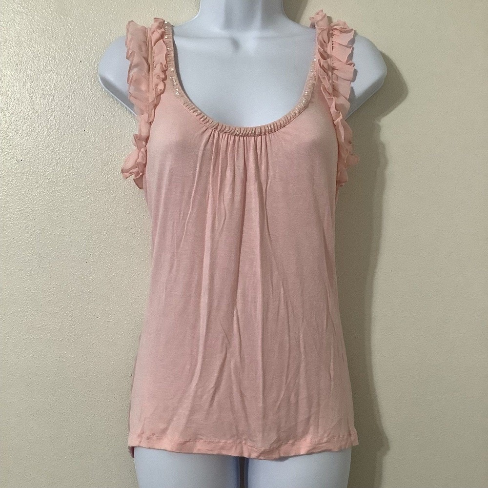 Vintage Y2K Pink Coquette‎ Feminine Romantic Dollette Beaded Ruffle Blouse M